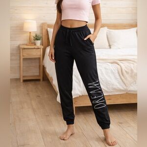 Rae Dunn Women’s Black Dream Jogger Lounge Pants Elastic Waist Pockets Size M